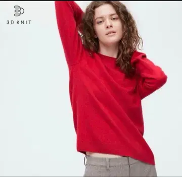 새상품 유니클로 캐시미어 크루넥 스웨터 레드 빨간색 M