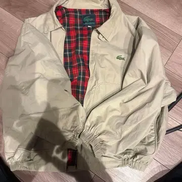 80s LACOSTE 스윙탑 블루종 베이지 체크 안감