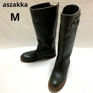 [ aszakka ] 아자카 롱 부츠 23cm 올리브 주름 가죽