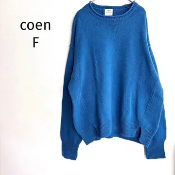 코엔 백 편직 패턴 루즈핏 니트 블루 루즈핏 실루엣, 따뜻한