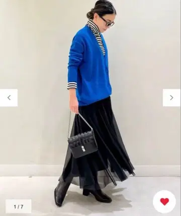 2023AW iCB 새상품급 하이 게이지 튤 플레어 스커트 블랙