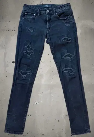 AZUL by MOUSSY 다크 그레이 데미지 스키니 데님