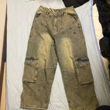 카고 팬츠 데님 컬러 포켓 부착