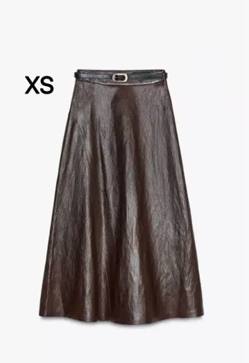 ZARA 벨트 인조 가죽 미디 스커트 - 버건디