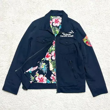 하와이안 패턴 하이비스커스 안감 면 100% 자켓 블랙 M
