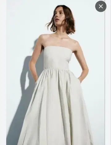 ZARA 벌룬 원피스 스트랩리스 아이보리 베이지 M 사이즈