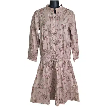 허그아워 원피스 베이지 꽃무늬 로우웨스트 긴팔