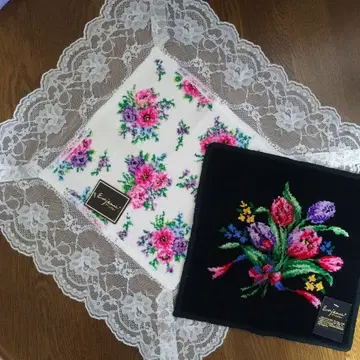 Emjean 셔닐 직조 꽃무늬 손수건 2개 세트