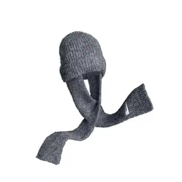 그레이 니트 모자 스카프 세트