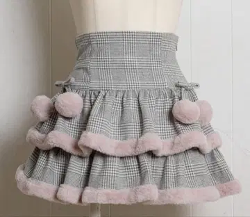 pium 퍼가 달린 티어드 미니 스커트 그레이 체크