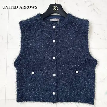 새상품 유나이티드 애로우즈 댄스얀 모조 진주 버튼 베스트 네이비