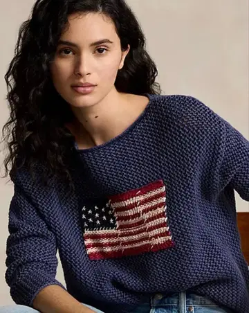 미국 국기 자수 네이비 스웨터