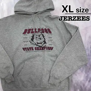 JERZEES 후드티 XL 그레이 프린트 불독 로고 USA 구제 의류