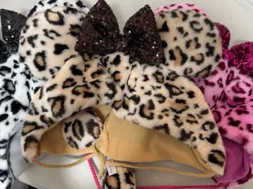 레오파드 무늬 팬캡 3개 세트 핑크, 브라운, 화이트