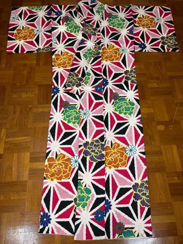 새상품급 다이쇼 로망 귀여운 워셔블 기모노 빅 패턴