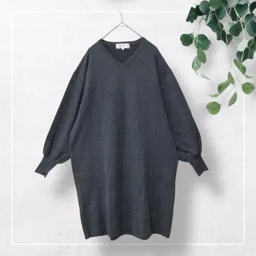[로페피크닉] V넥 튜닉 니트 원피스(38) 그레이 루즈핏