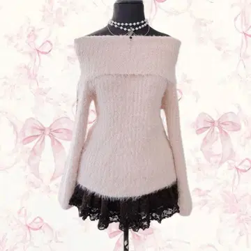 y2k LIZ LISA 계 오프숄더 니트 헤이세이 갸루 히메로리