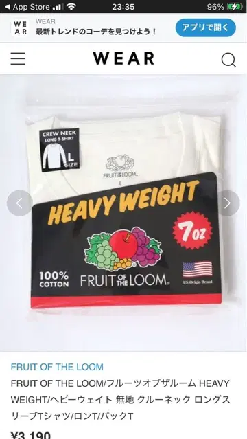 FRUIT OF THE LOOM HEAVY WEIGHT 티셔츠 L 사이즈