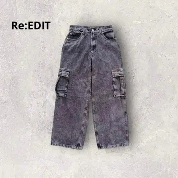 Re:EDIT 데님 카고 팬츠 와이드 실루엣 컬러 팬츠 블랙