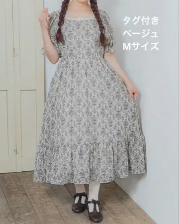 시마무라 아오키 미사코 스퀘어넥 원피스 베이지 M