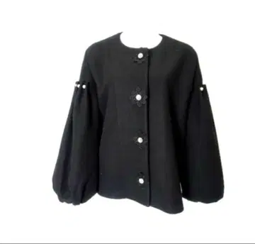 슈퍼 뷰티 가을/겨울 꽃 모티브 펄 장식 벌룬 소매 노카라 자켓