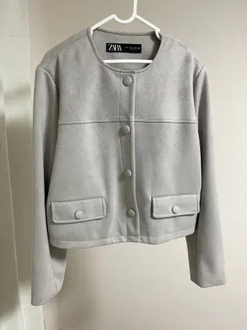 ZARA 스웨이드 노카라 자켓 그레이