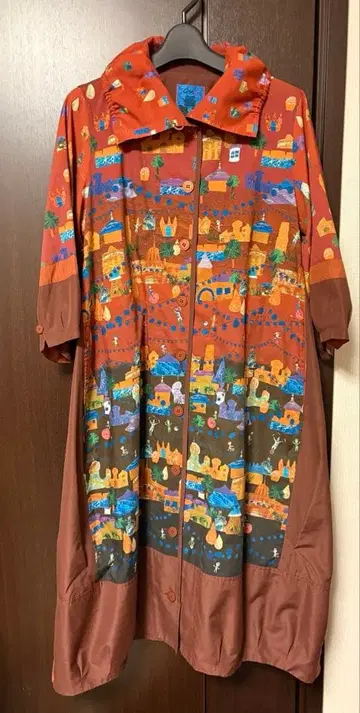 앙길 오렌지 계열 7부 소매 셔츠 원피스