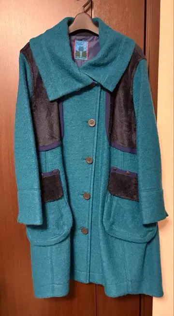 앙길 터콰이즈 울 혼방 롱 코트