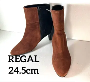 REGAL 스웨이드 숏부츠 브라운 블랙 사이드 지퍼 24.5cm