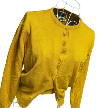 플랑드르 앙상블 니트 긴팔 가디건 장식 버튼 머스타드