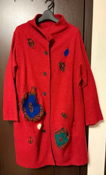 자우 빨간색 울 압축 울 코트