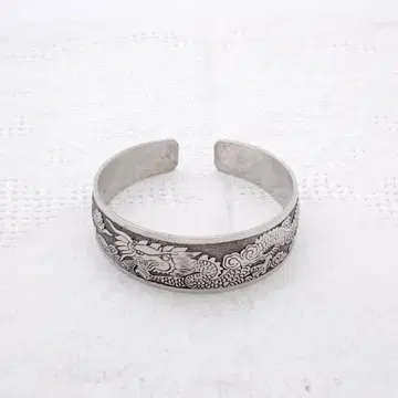 중국 문은 순은제 스털링 실버 뱅글 용, 잉어 빈티지