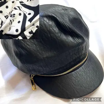 CA4LA 카시라 지퍼 부드러운 가죽 2way 헌팅 캡 베레모 블랙