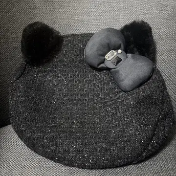 USJ 유니버셜 비쥬 장식 블랙 니트 모자 키티 베레모