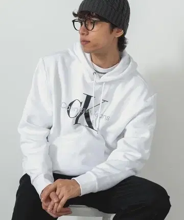 [ 캘빈클라인 ] 로고 프린트 후드티 정석 화이트 M 새상품급