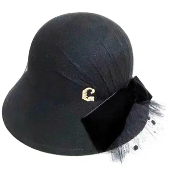 새상품급 CA4LA 카시라 모자 여성용 울 햇 블랙 리본 오간자