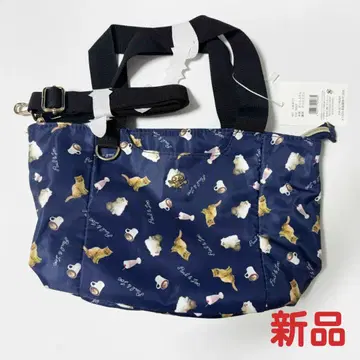 [ 새상품 ] 폴앤조 2WAY 토트백 숄더 고양이 패턴 네이비