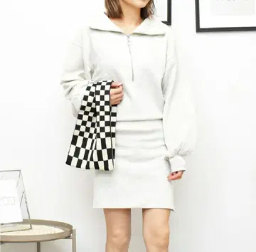 FUN 하프 지퍼 원피스 멜란지 그레이