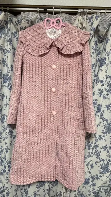 밀크 둥근 카라 롱 코트 핑크