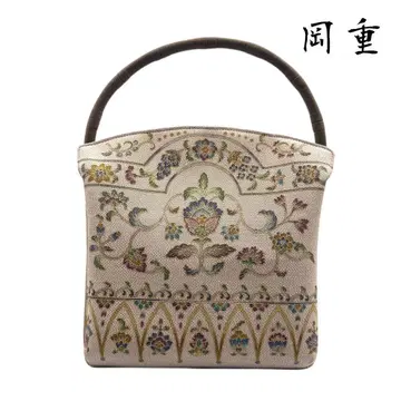 극미품 오카쥬 오카지마 와소백 교유젠 소프리나 베이지 꽃+덩굴 패턴