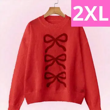 즉시 발송 리본 니트 레드 풀오버 스웨터 가을/겨울 2XL