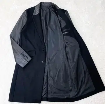 새상품급/L/램 가죽 소매 절개 소매 가죽 체스터 코트 블랙 NO ID.