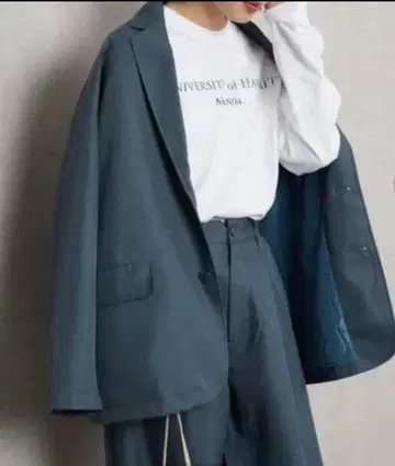 테일러드 자켓 와이드 팬츠 톤 다운 블루 셋업