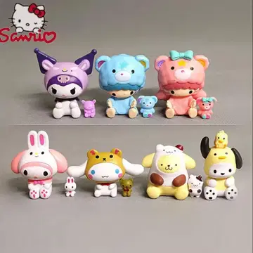 산리오 피규어 동물 모자 7세트