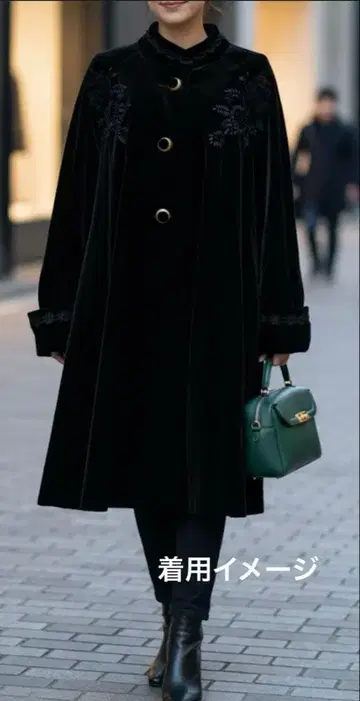 Sofrieze 자수 꽃 블랙 벨벳 코트 프리 사이즈