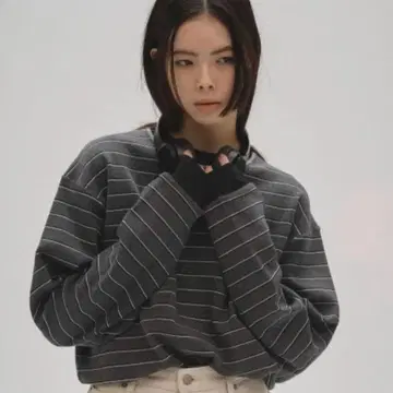 보더 롱 티셔츠 차콜 그레이