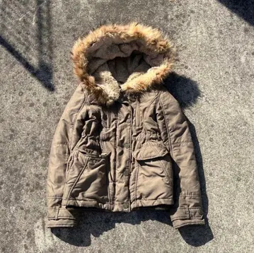 퍼 후드 자켓 올리브 그린