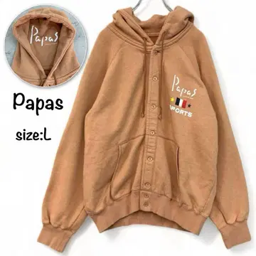 90's Papas 파파스 단추식 빅 로고 후드 후드티 L