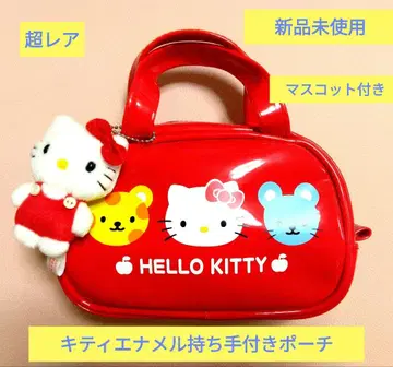 초 레어 미사용 새상품 헬로키티 에나멜 손잡이 달린 파우치 마스코트 포함