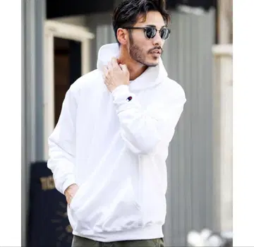 Champion 후드 맨투맨 화이트